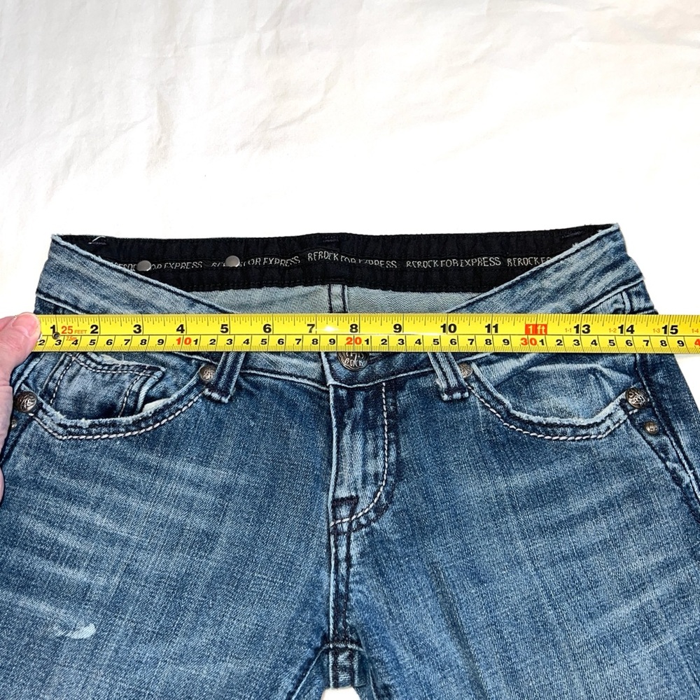 Y2K 2011 REROCK For Express Dark Distressed Low Rise Bootcut Jeans Size 0R - Picture 8 of 10